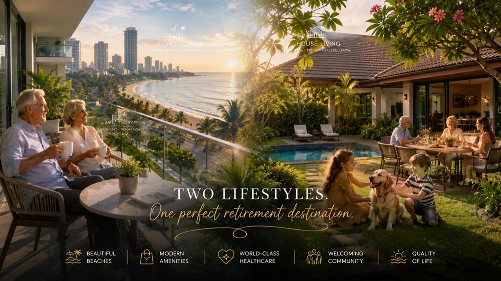 Retirement lifestyles in Pattaya comparing beachfront condominiums with private homes and garden villas.